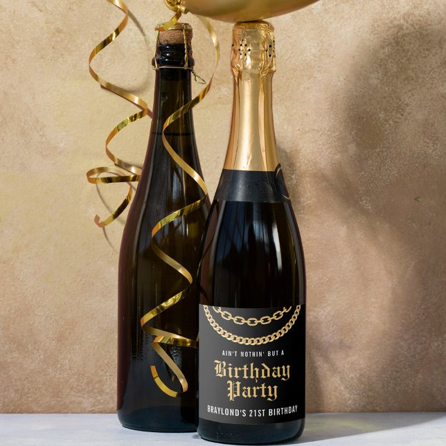 Hip Hop Gold Cuban Link Chain Birthday Sparkling Wine Label (Creator Uploaded)