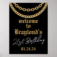 Hip Hop Gold Cuban Link Chain Welcome Sign Poster