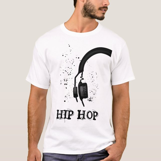 Hip Hop Headphone graphic black and white T-Shirt (Front)