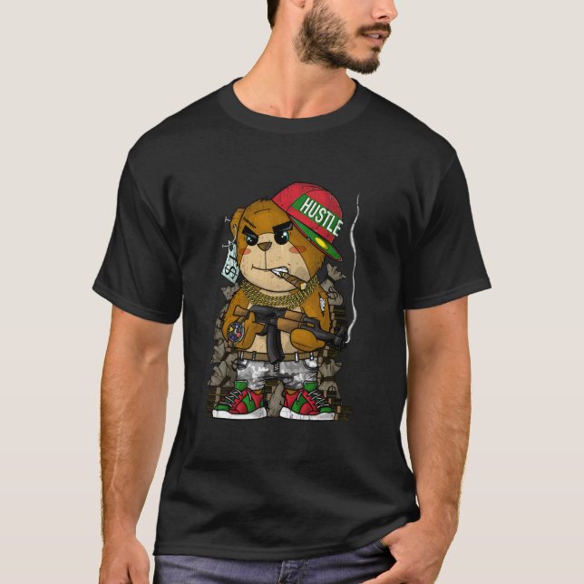 Hip-Hop Hipster Teddy Bear Rap Street Wear T-Shirt (Front)