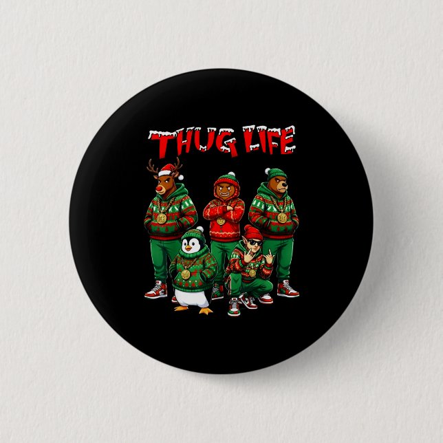 Hip Hop Holiday Crew - Ugly Christmas Sweater Rap  6 Cm Round Badge (Front)