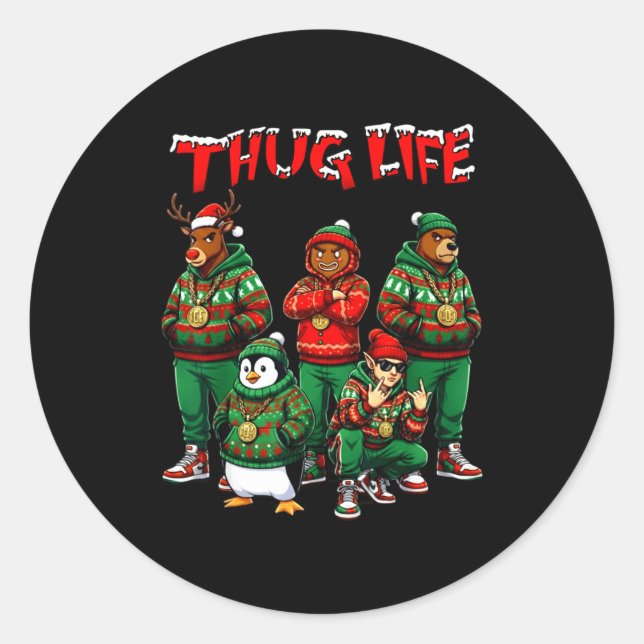 Hip Hop Holiday Crew - Ugly Christmas Sweater Rap  Classic Round Sticker (Front)