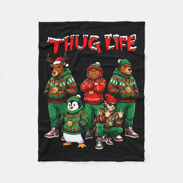 Hip Hop Holiday Crew - Ugly Christmas Sweater Rap  Fleece Blanket (Front)