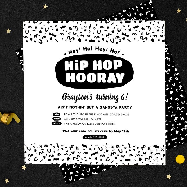 Hip Hop Hooray Birthday, 90s Old School Rap Lyric Invitation (Creator Uploaded)