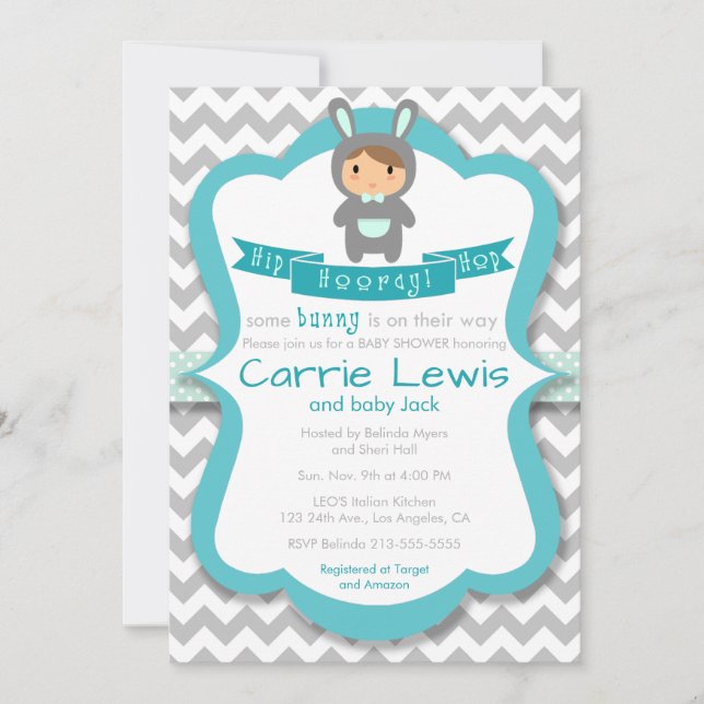 Hip Hop Hooray Bunny Boy Baby Shower Invitation (Front)