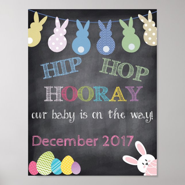 Hip Hop Hooray Easter Pregnancy Announcement Poster (Front)