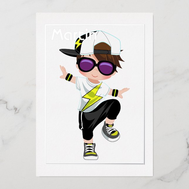 Hip Hop Kids Birthday Foil Invitation (Front)