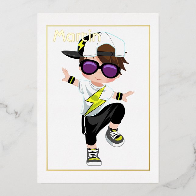 Hip Hop Kids Birthday Foil Invitation (Front)
