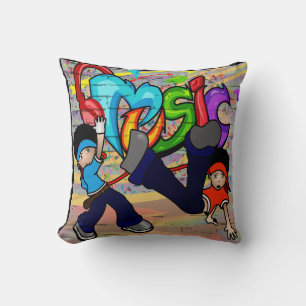 Hip - Hop Kids Dancing Graffiti Wall Background Cushion