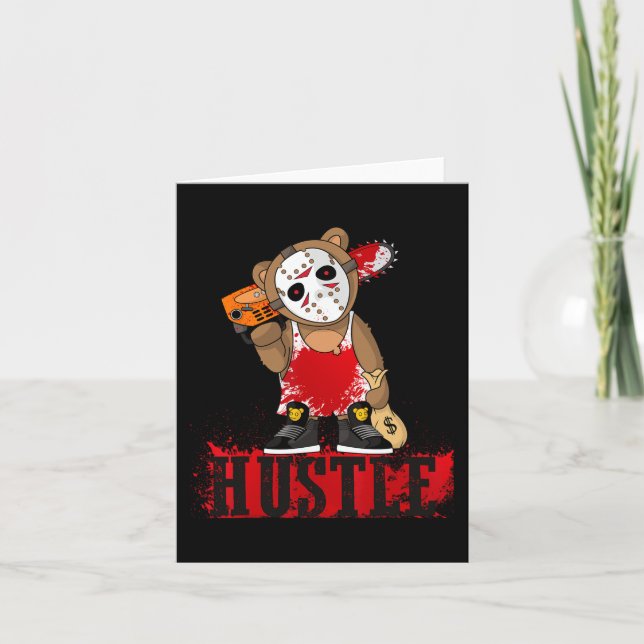 Hip Hop Lover Hockey Mask Teddy Bear Fun Entrepren Card (Front)