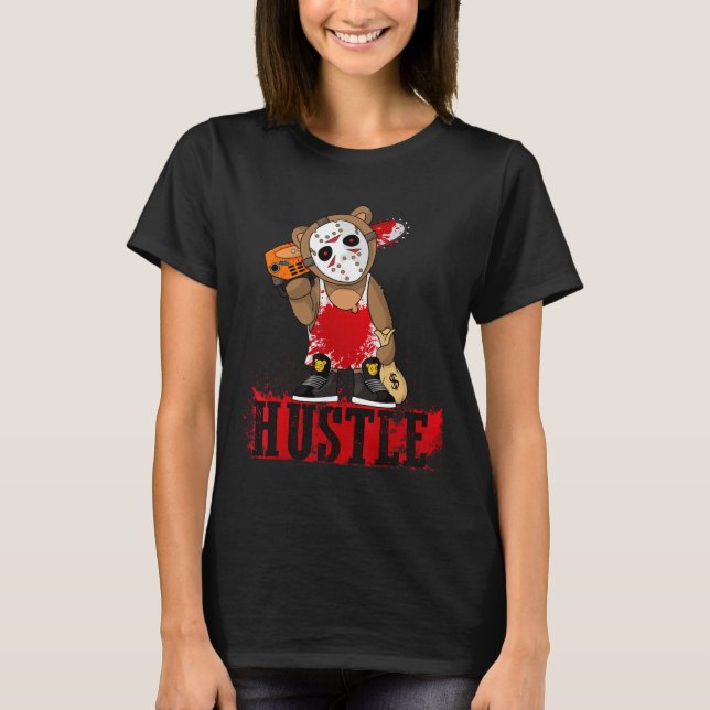 Hip Hop Lover Hockey Mask Teddy Bear Fun Entrepren T-Shirt (Front)