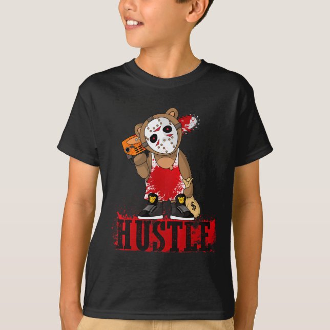 Hip Hop Lover Hockey Mask Teddy Bear Fun Entrepren T-Shirt (Front)