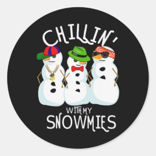 Hip-hop Music Christmas Snowman Chillin With My Sn Classic Round Sticker