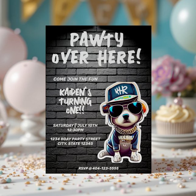 Hip Hop Puppy Dog Brick Wall First Birthday Party Invitation (Hip Hop Puppy Dog Brick Wall First Birthday Party Invitation
)