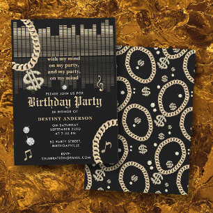 Hip Hop Rap Music Gold Link Chain 90's Birthday Invitation