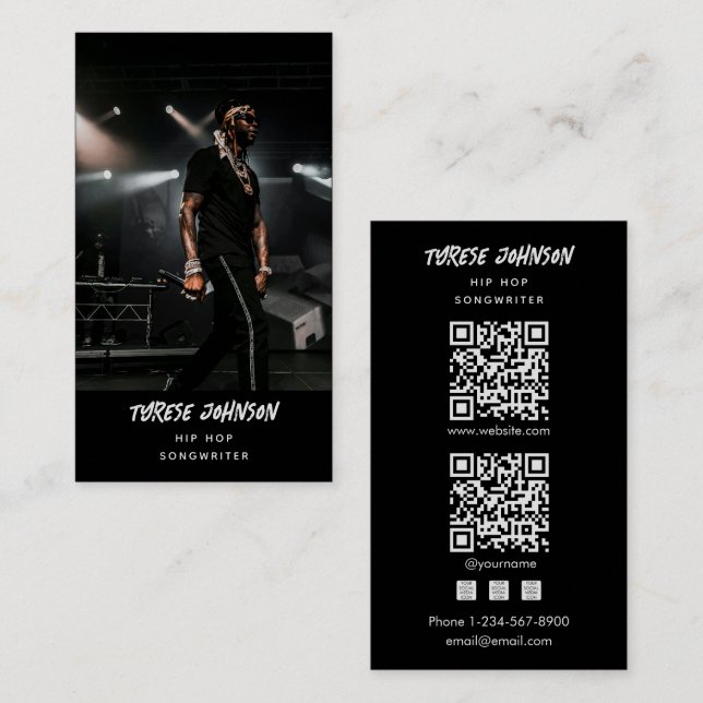 Hip Hop Rapper Songwriter Signer Photo QR Code Business Card (Front/Back)