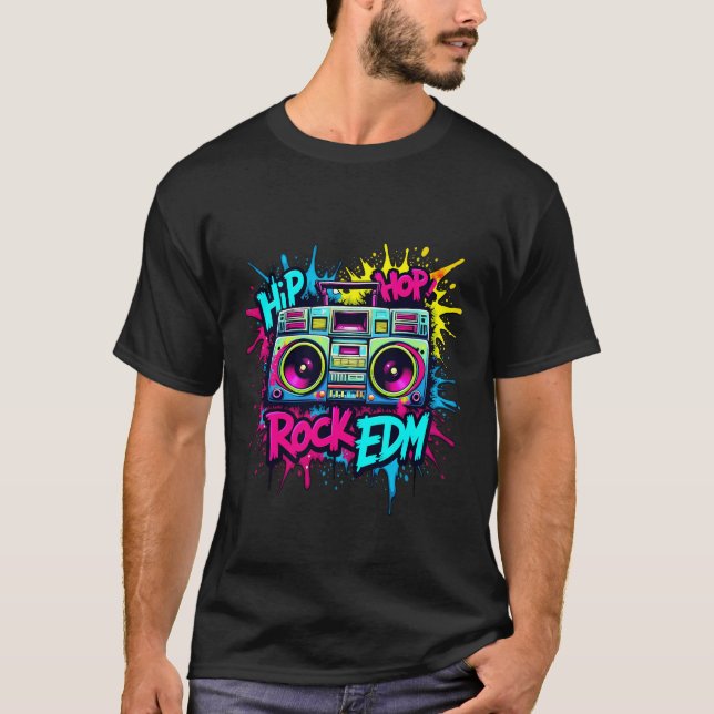Hip-Hop, Rock, and EDM , vibrant graffiti Art T-Shirt (Front)