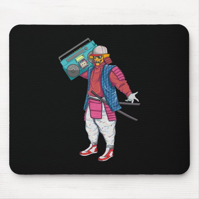 Hip Hop Samurai with Boombox Stereo Retro 80s Mouse Mat (Front)