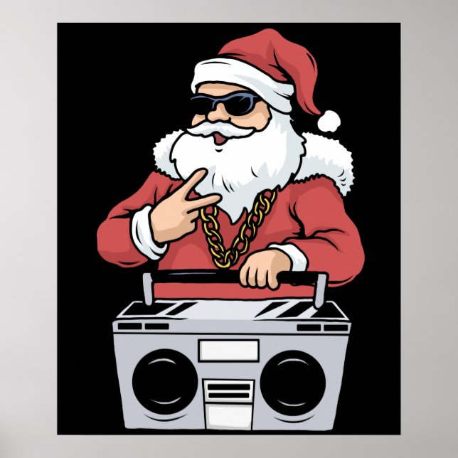Hip Hop Santa Claus Gift Gangster Ghettoblaster Poster (Front)