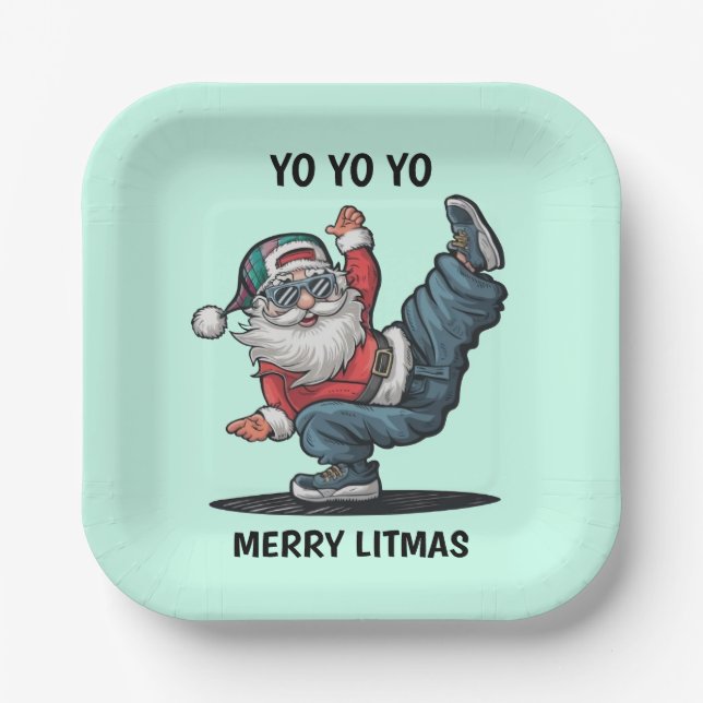 Hip Hop Santa Claus  Paper Plate (Front)