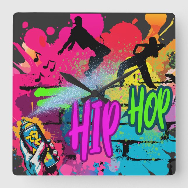  Hip-Hop Street Art – Vibrant Urban Energy Square Wall Clock (Front)