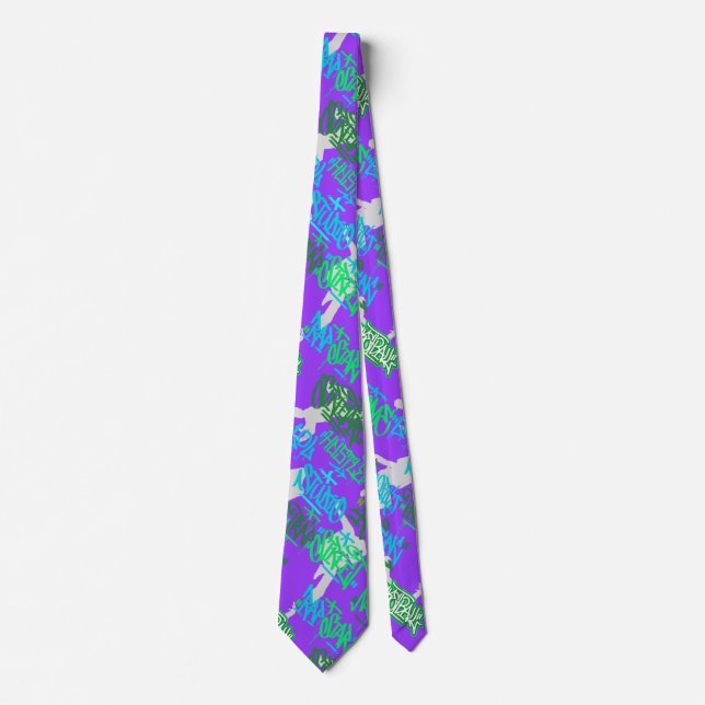 Hip Hop Street Arts Pattern B Purple BG Tie (Front)