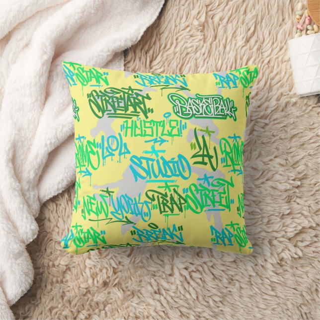 Hip Hop Street Arts Pattern L Yellow BG Cushion (Blanket)