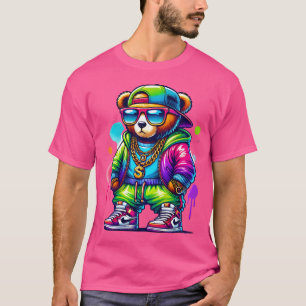 Hip Hop Teddy Bear Cool Urban Novelty Graphic T-Shirt