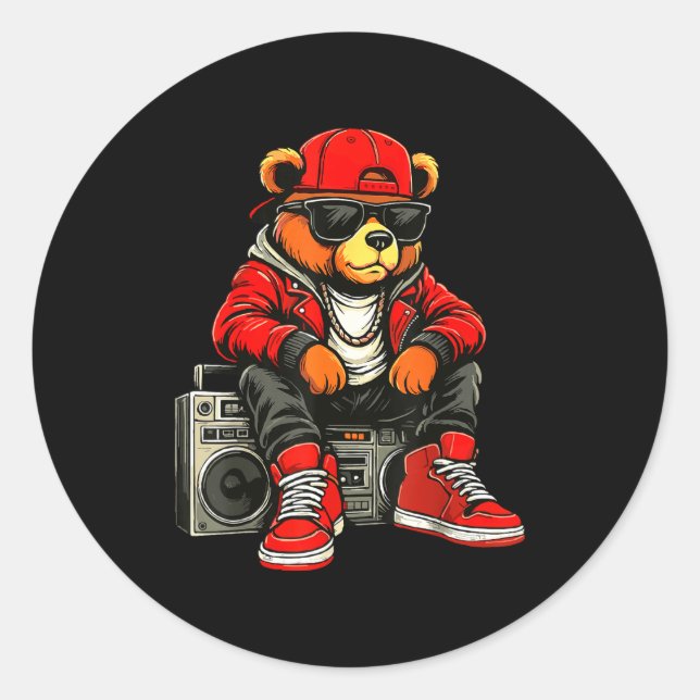 Hip Hop Teddy Bear Rap Music  Classic Round Sticker (Front)