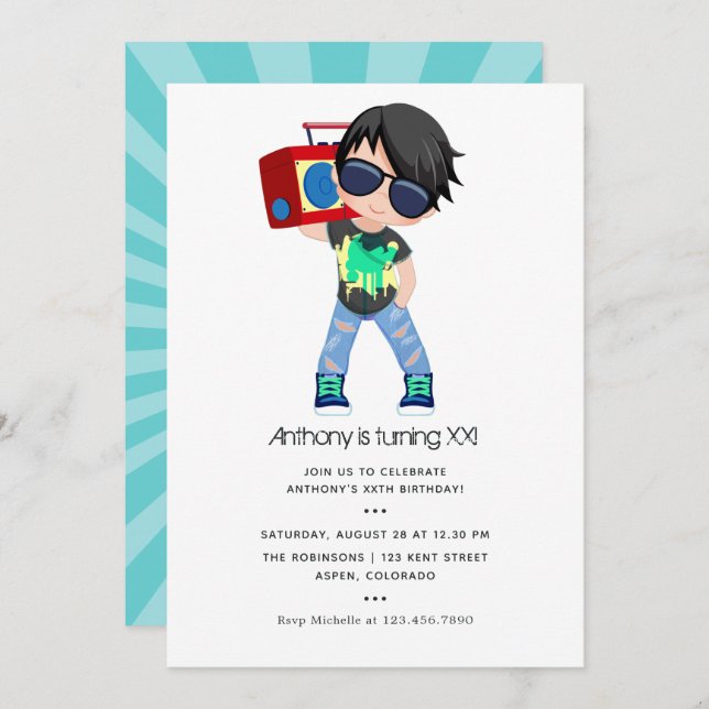 Hip Hop themed Boy Birthday Invitation (Front/Back)