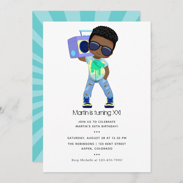 Hip Hop themed Boy Birthday Invitation (Front/Back)