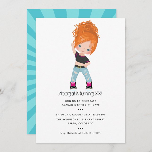 Hip Hop themed Girl Birthday Invitation (Front/Back)
