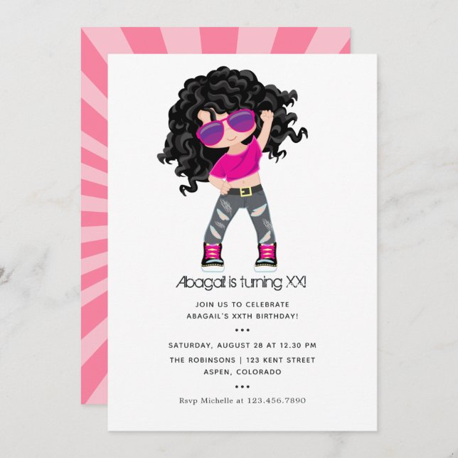 Hip Hop themed Girl Birthday Invitation (Front/Back)