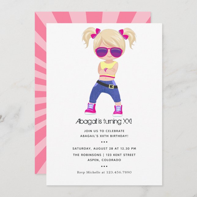 Hip Hop themed Girl Birthday Invitation (Front/Back)