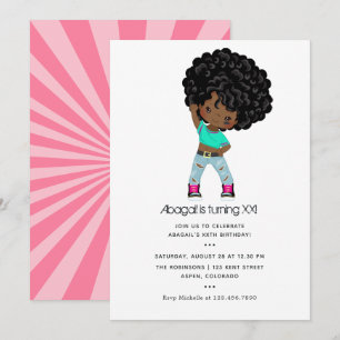Hip Hop themed Girl Braids Birthday Invitation