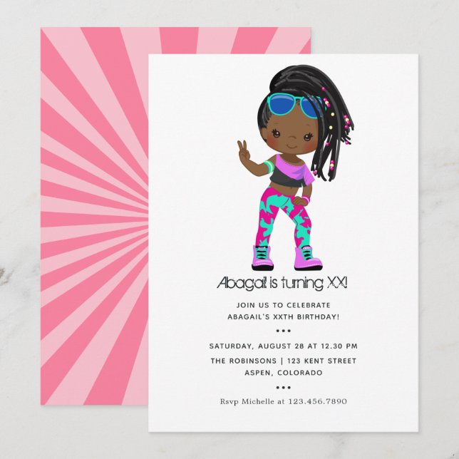Hip Hop themed Girl Braids Birthday Invitation (Front/Back)