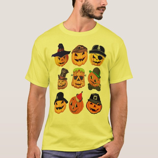 Hip Jack Lanterns Carved Pumpkins Funny Halloween T-Shirt (Front)