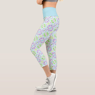 Hip Light Blue Pink Purple Lime Green Tribal Art Capri Leggings