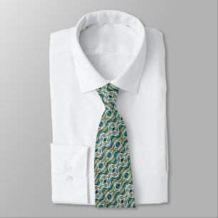 Hip Lime Green Turquoise Blue Taupe Mosaic Pattern Tie