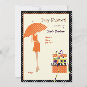 Hip Mama Baby Shower/ orange/ polka dots Invitation