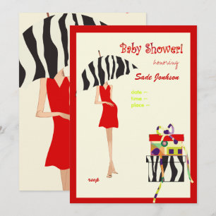 Hip Mama Baby Shower/ red dress / zebra stripes Invitation