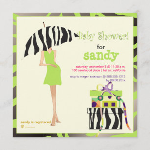 Hip mama, lime green zebra baby shower invitation