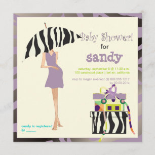 Hip mama, purple zebra baby shower invitation