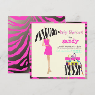 HIP MAMA, SILVER PINK ZEBRA BABY SHOWER INVITES