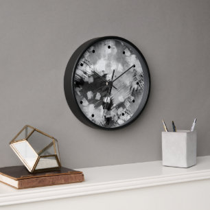 Hip Modern Black Gray White Abstract Geometric Art Clock