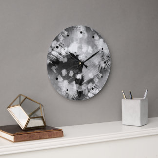 Hip Modern Black Grey White Abstract Geometric Art Large Clock