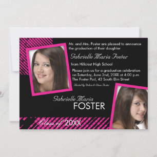 Hip n Stylish - Hot Pink Graduation Invitation