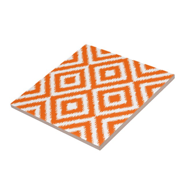 Hip Orange Ikat Diamond Squares Mosaic Pattern Tile (Side)