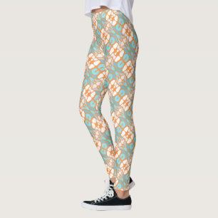 Hip Orange Yellow Turquoise Blue Oriental Art Leggings