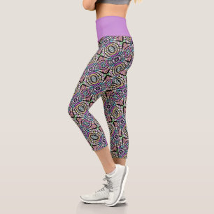 Hip Pastel Colors And Black Oriental Tribal Art Capri Leggings